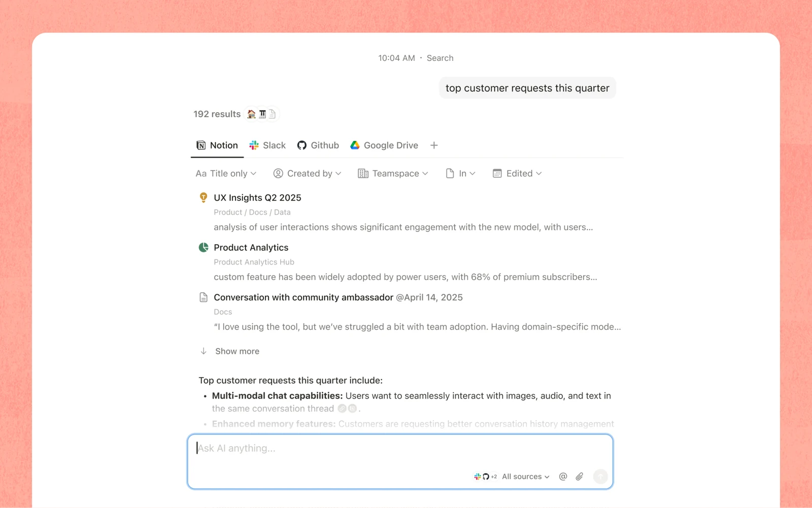 Поиск информации в подключённых источниках Notion