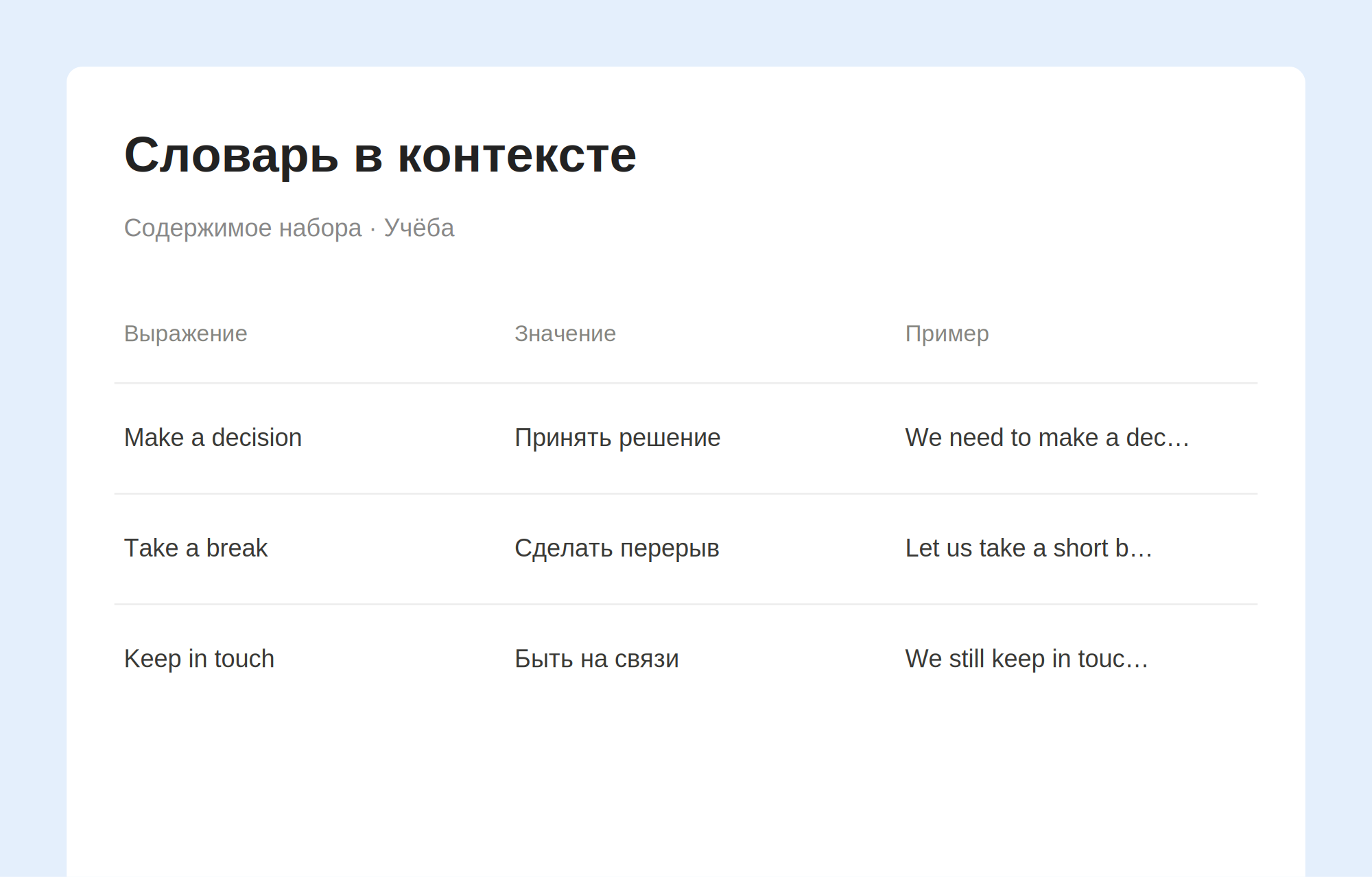 Превью набора Словарь в контексте с примерами записей